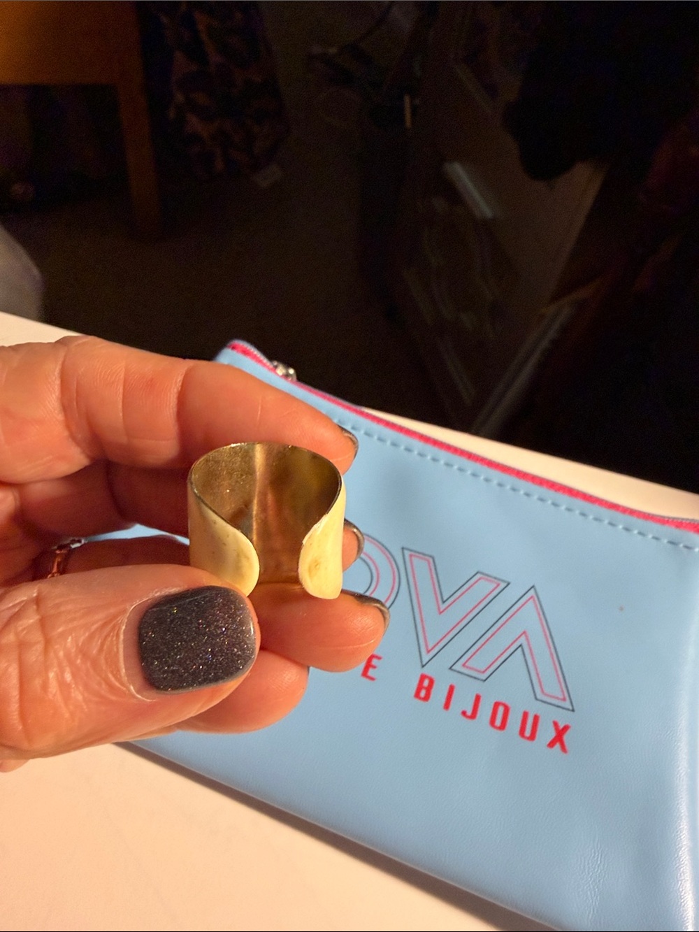 Gold-Tone Ring with Clear Rectangular Gem - Cream - Picture 4 of 4